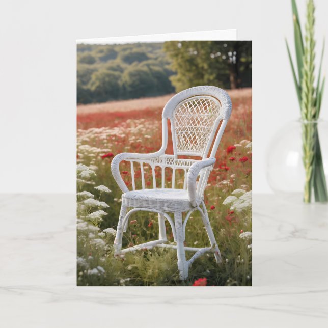 Tarjeta Silla Blanca De Mimbre En Meadow (Anverso)