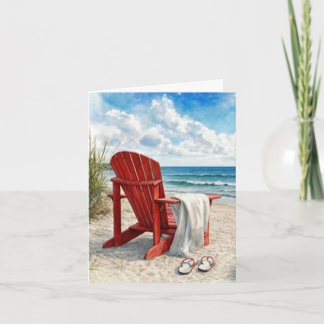 Tarjeta Silla de playa Adirondack roja con chanclas (Anverso)