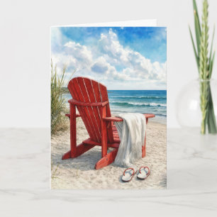 Tarjeta Silla de playa Adirondack roja de cumpleaños