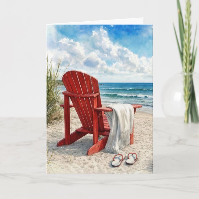 Tarjeta Silla de playa Adirondack roja de cumpleaños (Anverso)