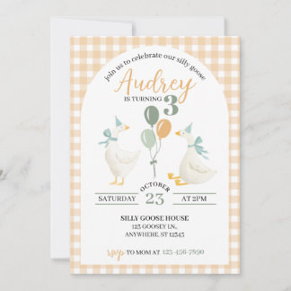 Tarjeta Silly Goose Birthday Invitation | Watercolor Plaid