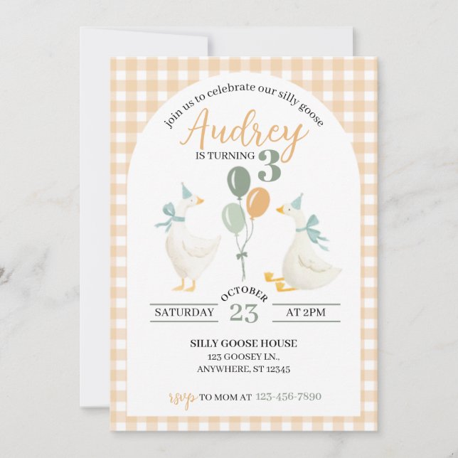 Tarjeta Silly Goose Birthday Invitation | Watercolor Plaid (Anverso)