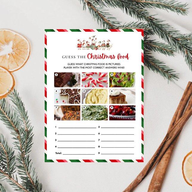 Tarjeta Silly Goosemas adivina el juego de comida de los N (Silly Goosemas Guess the Christmas Food Game Card)