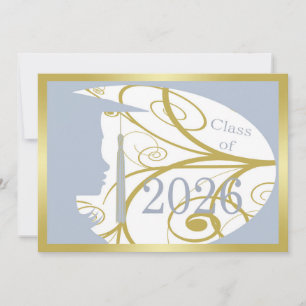 Tarjeta Silueta Azul Cielo y Dorado 2026