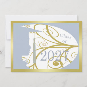 Tarjeta Silueta Azul Cielo y Dorado 2027
