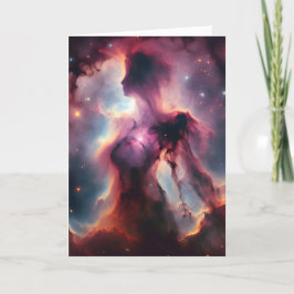 Tarjeta Silueta cósmica, nebulosa en forma de dama y estre
