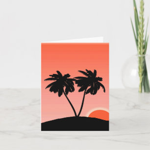 Tarjeta Silueta de árbol de palma contra Naranja de atarde