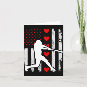 Tarjeta silueta de béisbol corazón bandera de EE. UU. cora