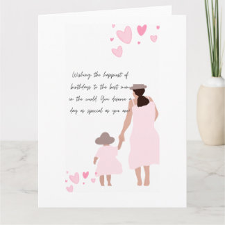 Tarjeta Silueta de corazón rosa de madre e hija