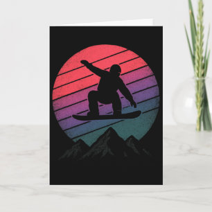 Tarjeta Silueta de esquí vintage - Montañas de puesta de s
