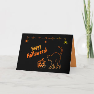 Tarjeta Silueta de gato negro y Halloween de Jack o'lanter