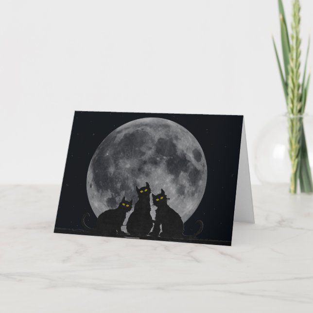 Tarjeta silueta de gatos en claro de luna (Anverso)