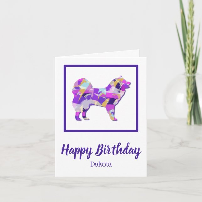 Tarjeta Silueta de perro samoyada Cute Purple PY&B (Anverso)