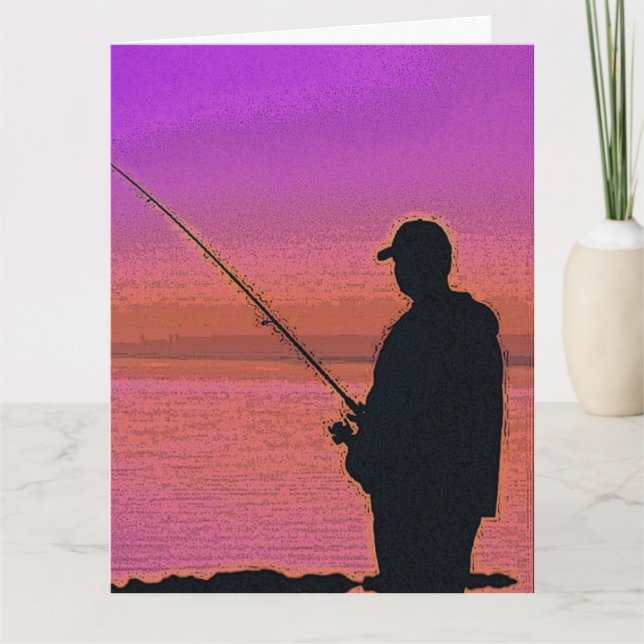 Tarjeta Silueta de pesca al atardecer (Anverso)