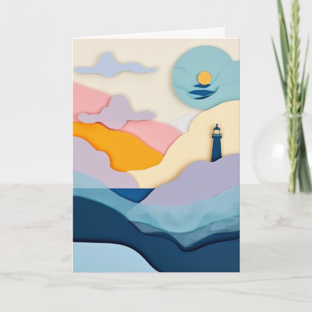 Tarjeta Silueta de puesta de sol del faro (Anverso)