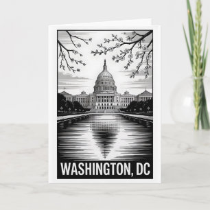 Tarjeta Silueta de Washington DC en negro y blanco estilo 