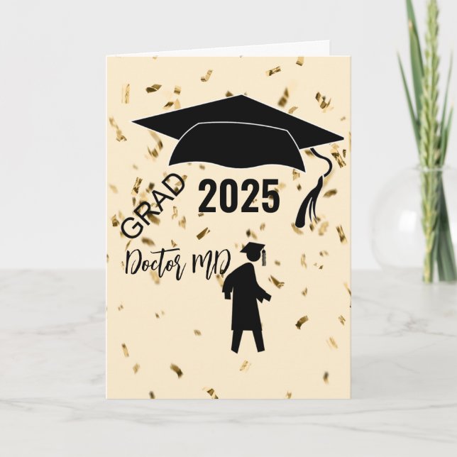 Tarjeta Silueta masculina de graduación simple beige, conf (Anverso)