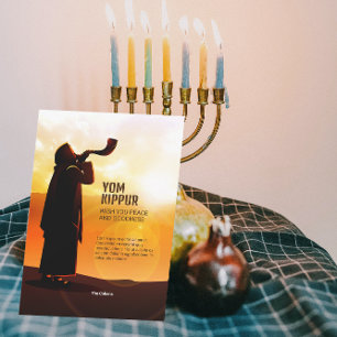 Tarjeta Silueta, tocando el Shofar Saludo del Cuerno de Ca