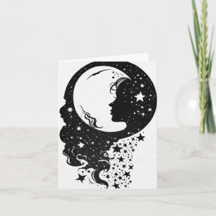 Tarjeta Silueta vectorial negra Lady Moon y estrellas