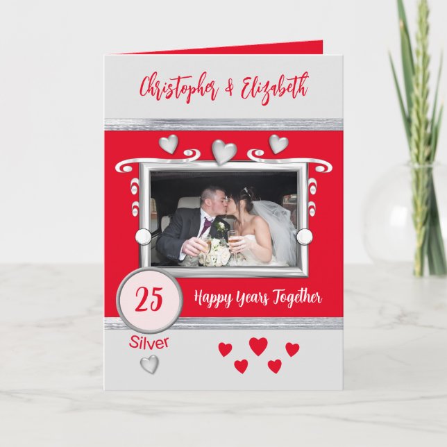Tarjeta Silver 25° aniversario añadir nombres de fotos roj (Anverso)