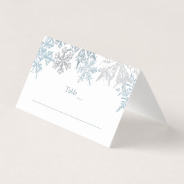 Tarjeta Silver Blue Snowflakes Winter Wedding Plac