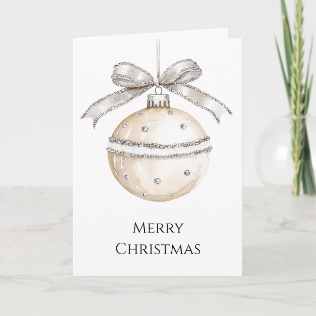 Tarjeta Silver Cream Bows Ornaments Christmas (Anverso)