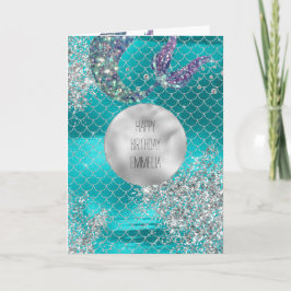 Tarjeta Silver Glitter Aqua Mermaid