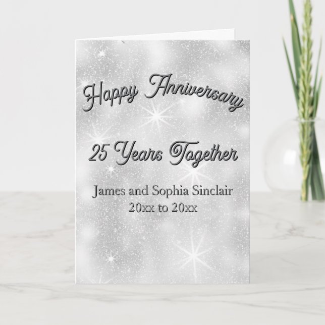 Tarjeta Silver Glitter Texture 25th Wedding Anniversary (Anverso)