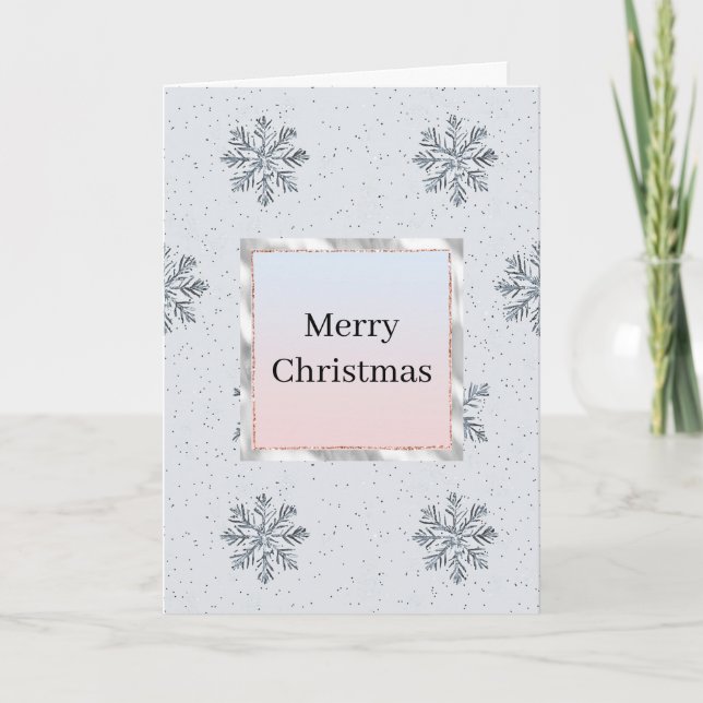 Tarjeta Silver Glitz Snowflakes Christmas Ombre (Anverso)