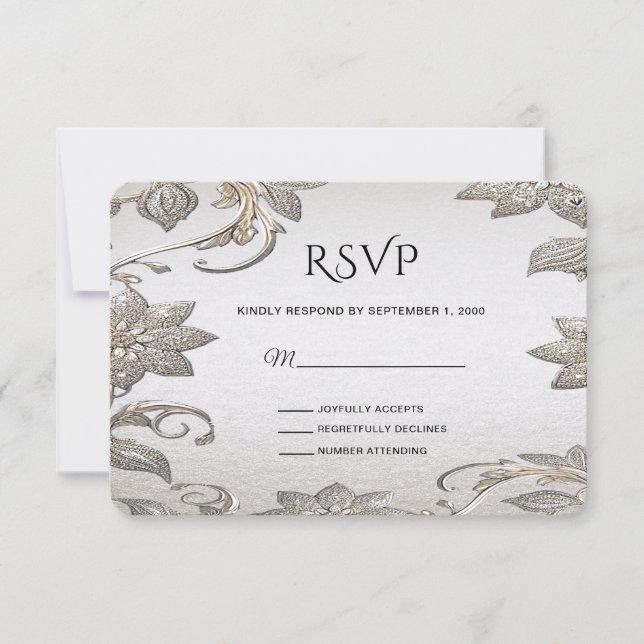 Tarjeta Silver Gold Floral RSVP (Anverso)