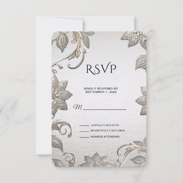 Tarjeta Silver Gold Floral RSVP (Anverso)