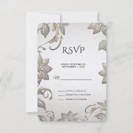 Tarjeta Silver Gold Floral RSVP