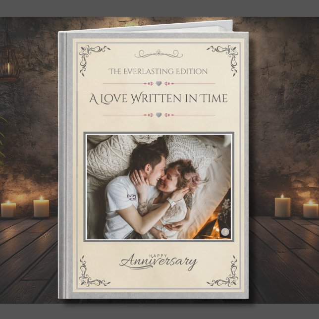 Tarjeta Silver Photo Book Themed Husband Anniversary (This "Everlasting Edition" card is designed to resemble a high-end, silver-bound novel)