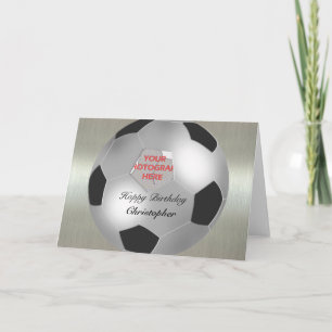 Tarjeta Silver Soccer ball customizable photo frame
