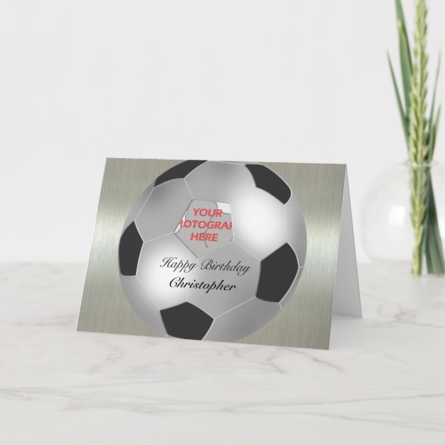 Tarjeta Silver Soccer ball customizable photo frame (Anverso)