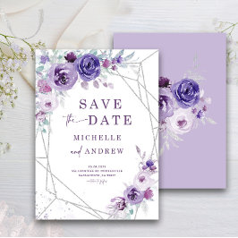 Tarjeta Silver y Purple Save the Date