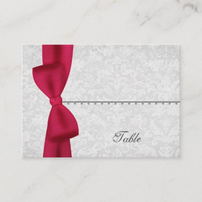 Tarjeta Silver y Red Bow Place - Fiesta de bodas (Anverso)