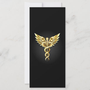 Tarjeta Símbolo Caduceo Poligonal Dorado