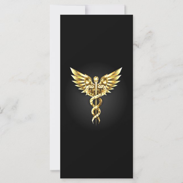 Tarjeta Símbolo Caduceo Poligonal Dorado (Anverso)