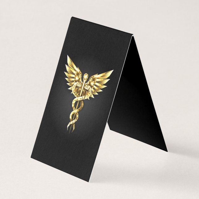 Tarjeta Símbolo Caduceo Poligonal Dorado (Anverso)
