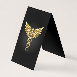 Tarjeta Símbolo Caduceo Poligonal Dorado