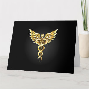 Tarjeta Símbolo Caduceo Poligonal Dorado
