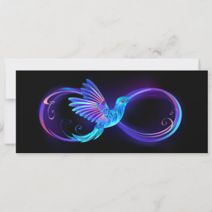 Tarjeta Símbolo de infinito neón con colibrí brillante