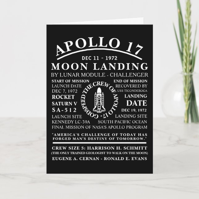 Tarjeta Símbolo de viaje espacial detallado Apolo 17 (Anverso)