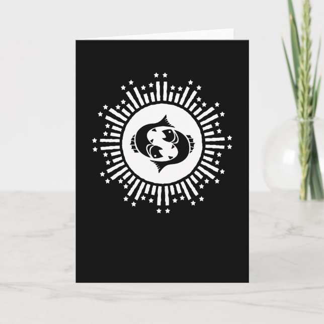 Tarjeta Símbolo del Zodiaco Piscis con Estallido Estelar C (Anverso)