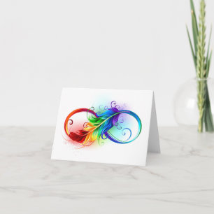 Tarjeta Símbolo infinito con pluma arco iris