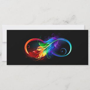 Tarjeta Símbolo infinito con plumas arcoiris