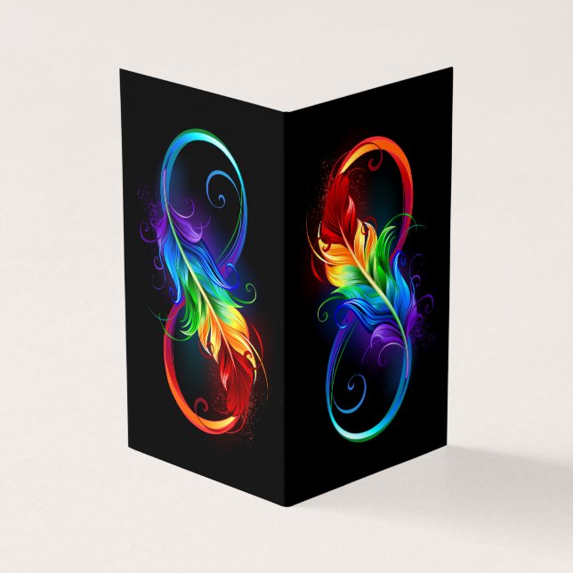 Tarjeta Símbolo infinito con plumas arcoiris (Exterior)