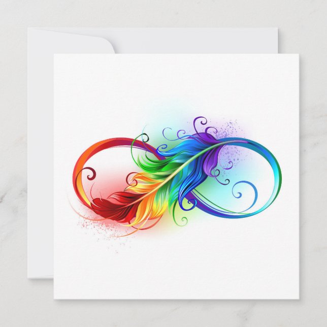 Tarjeta Símbolo infinito con plumas arcoiris (Anverso)