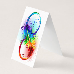 Tarjeta Símbolo infinito con plumas arcoiris